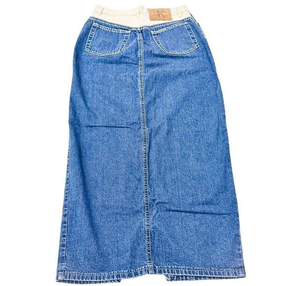 Calvin Klein Long Midi Denim jean Long Split Skirt Size 10 Vintage EUC - Picture 2 of 5